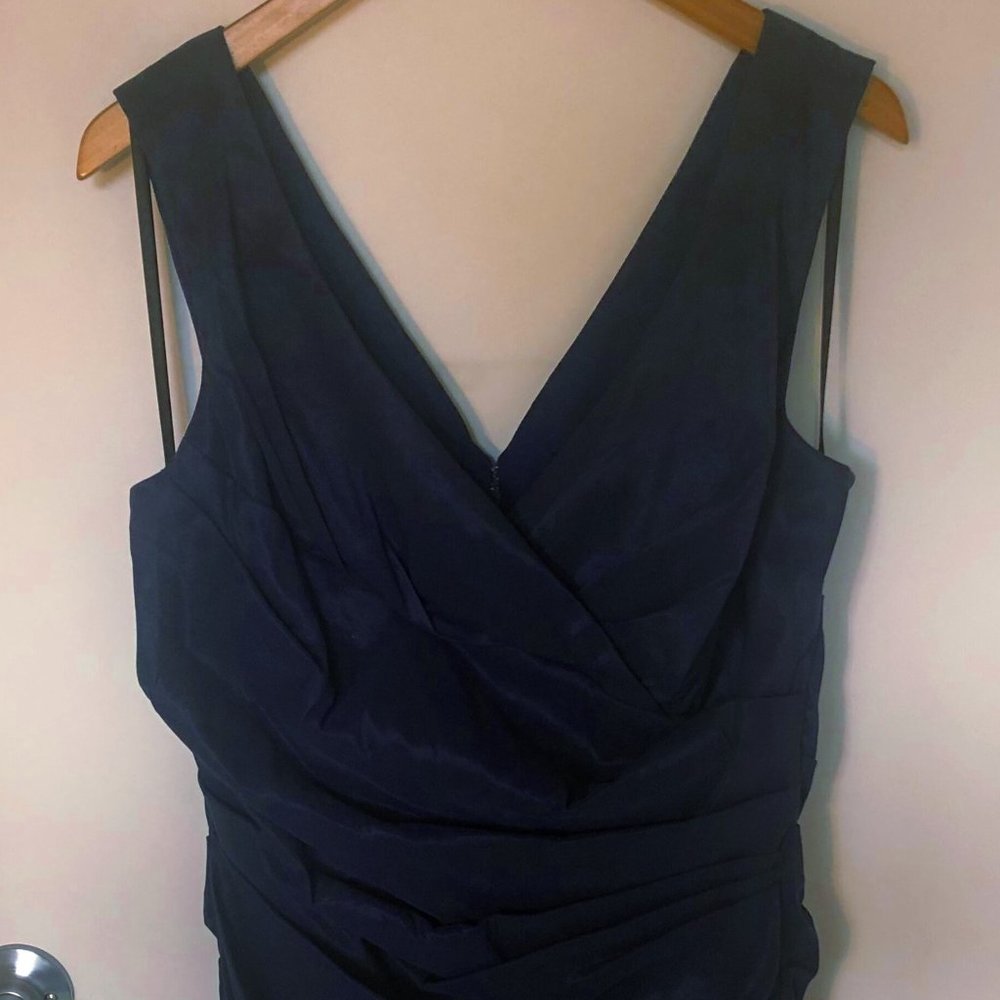 Gorgeous Timeless Shimmery Navy Blue Taffeta Holiday Dress Fits Like a L - XL